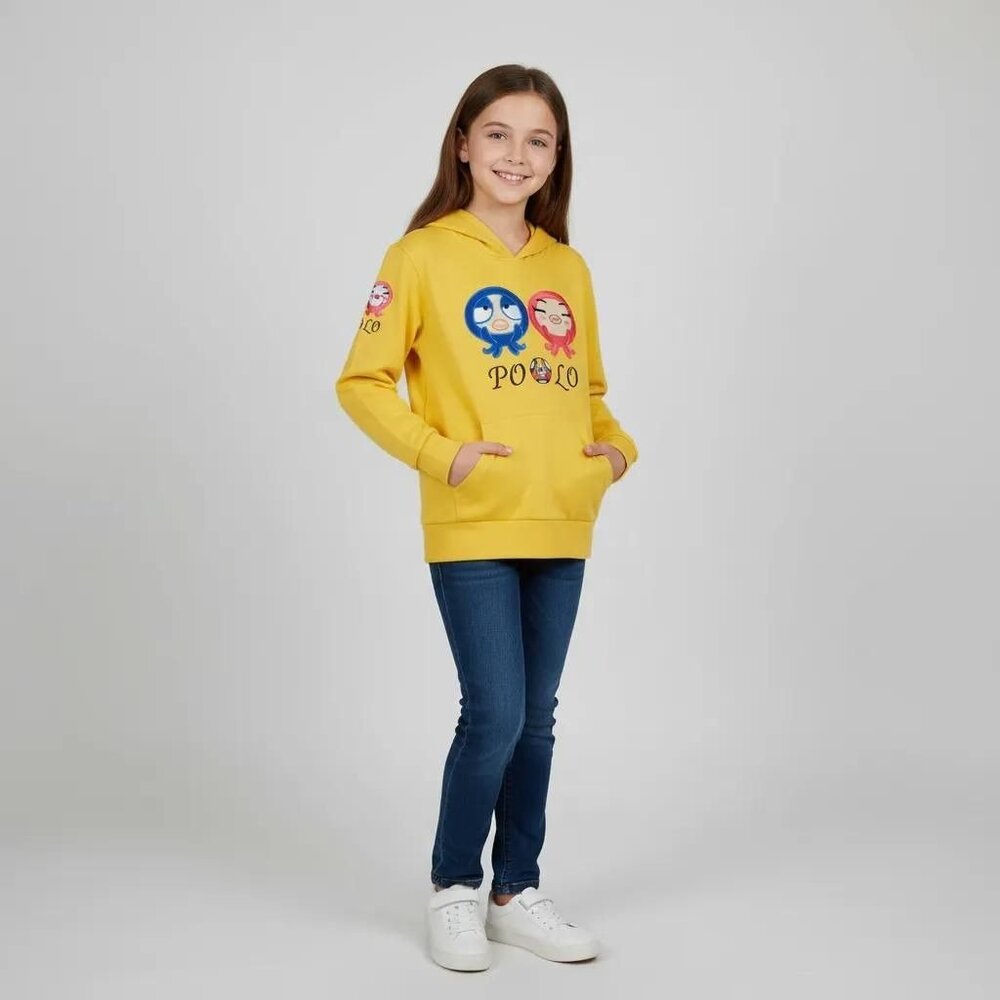 JIN‎ WANG Kids Girls Embroidered POLO Hooded Sweatshirt Yellow Size 13/ US 10